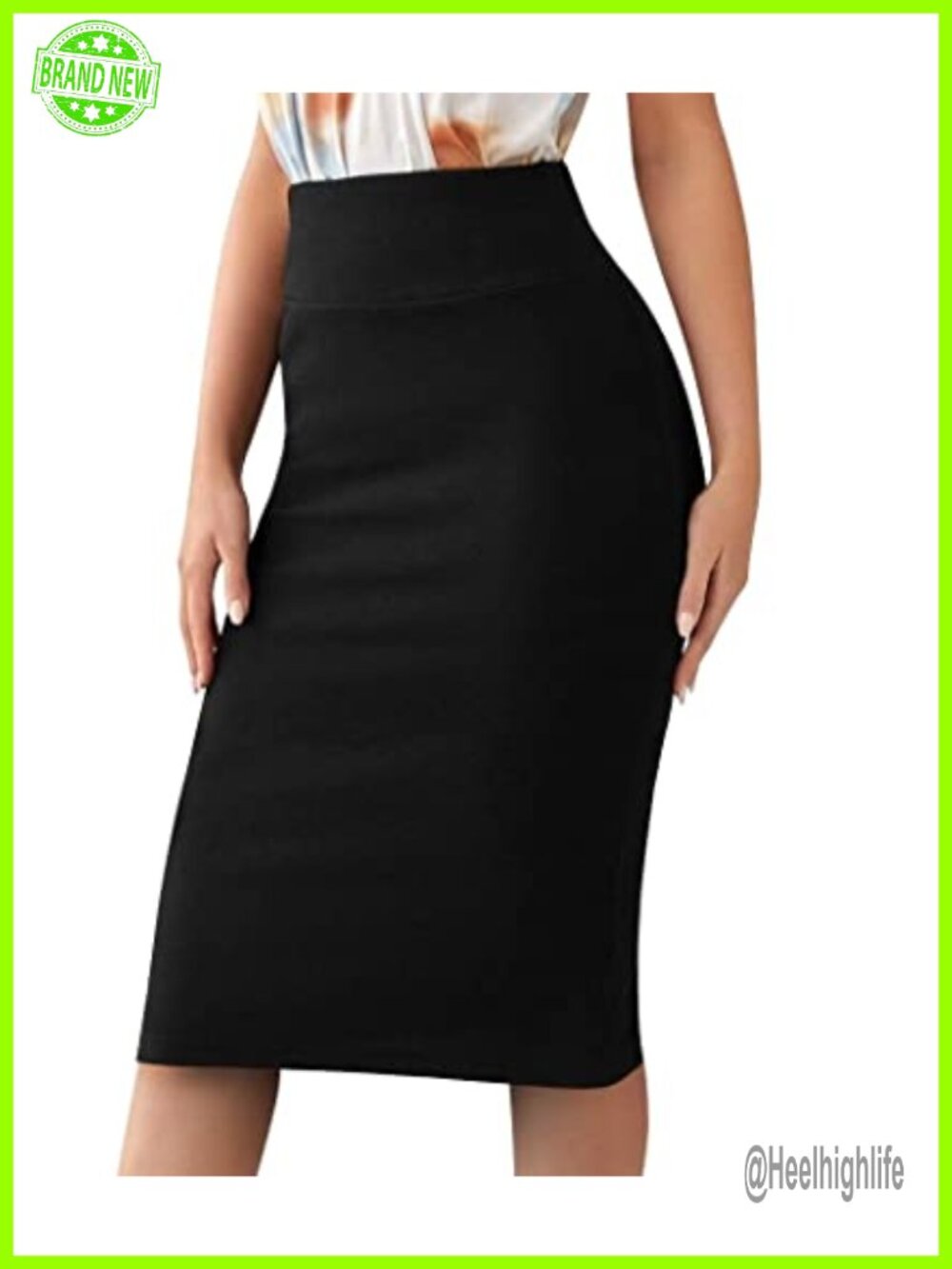 Stretchy Pencil Skirt Knee Length Nylon Spandex Blend Work Skirt